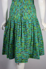 1960s cotton sundress blue green paisley print dropped waist size S 28 inch waist