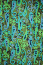 1960s cotton sundress blue green paisley print dropped waist size S 28 inch waist