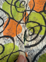 full-skirted 1950s cotton halter sundress spirals novelty print orange green size XS 25 26 waist