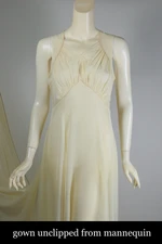 true vintage wedding gown late 1930s sleeveless dress sheer cream ivory organza S M petite