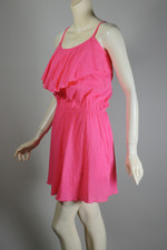 bright pink cotton gauze 80s romper wide leg shorts beach vacation outfit S-M 38 inch bust 32 waist