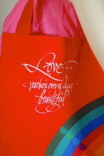 small tote bag purse handbag early 80s red canvas rainbow and hearts design