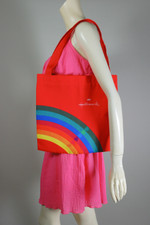 small tote bag purse handbag early 80s red canvas rainbow and hearts design