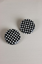 clip-on earrings totally 80s black white polka dots big button style