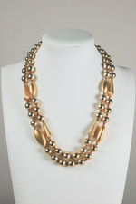 Gold metallic pearls 2-strand beads necklace 1960s vintage