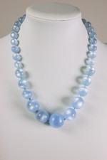 pastel blue moonglow lucite choker necklace 1950s hand-knotted graduated beads
