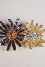 Marcel Boucher late 1950s rhinestone brooch starburst double daisy flower pin