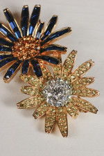 Marcel Boucher late 1950s rhinestone brooch starburst double daisy flower pin