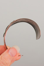 1950s 1960s wide copper cuff bracelet Mexico mixed metals applied brass lizard with abalone shell inlay