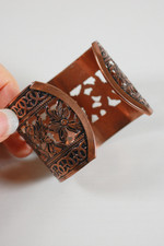 wide 2-inch solid copper cuff bracelet 1950s floral cutout design true vintage