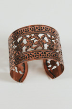 wide 2-inch solid copper cuff bracelet 1950s floral cutout design true vintage
