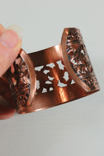 wide 2-inch solid copper cuff bracelet 1950s floral cutout design true vintage