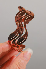 true vintage signed Renoir copper cuff bracelet 1950s wavy leaves modernist design cutouts