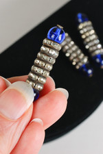 Art Deco rhinestone trims rondelles blue Czech glass beads 1930s vintage bridal crafting