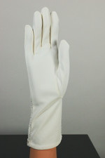 Pearl beaded gloves ivory cream nylon 1950s 1960s size 7 S to M bridal wedding