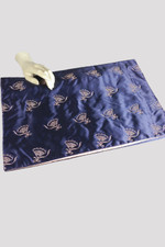 vintage travel accessory lingerie bag rayon satin 1940s 50s purple with pink fans embroidery