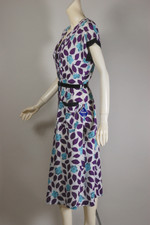 vintage 1940s 50s half-size dress deadstock size L petite purple white floral print 35 36 inch waist