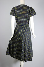 Candy design 1950s novelty print cotton dress full skirt black yellow blue size L 42 bust 33 inch waist