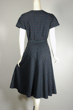 vintage novelty print dress 1950s deadstock black cotton red blue candy design M 30 31 inch waist