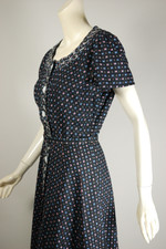 vintage novelty print dress 1950s deadstock black cotton red blue candy design M 30 31 inch waist
