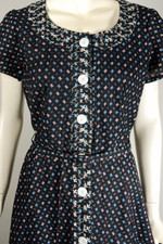 vintage novelty print dress 1950s deadstock black cotton red blue candy design M 30 31 inch waist