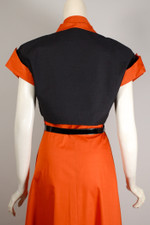 vintage Halloween 1950s dress orange black stripes cotton halter sundress M-L 33 inch waist 38 inch bust