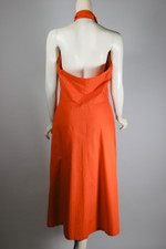 vintage Halloween 1950s dress orange black stripes cotton halter sundress M-L 33 inch waist 38 inch bust