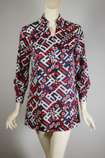 early 70s vintage dress micro mini groovy geometric print XS 34 inch bust 37 hips