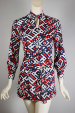 early 70s vintage dress micro mini groovy geometric print XS 34 inch bust 37 hips