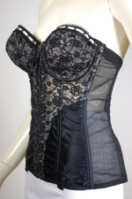 Lady Marlene vintage black lace strapless corset Merry Widow bra 1950s pin-up style size 36 C