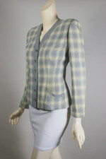 gray cream shadow plaid wool 1940s suit jacket womens XS S cardigan-style