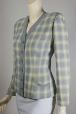 gray cream shadow plaid wool 1940s suit jacket womens XS S cardigan-style