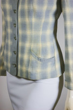 gray cream shadow plaid wool 1940s suit jacket womens XS S cardigan-style