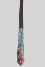 early 1950s menswear hand-painted style floral print necktie swing era bold design burgundy