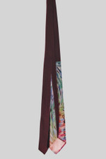 early 1950s menswear hand-painted style floral print necktie swing era bold design burgundy