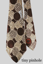 late 1940s swing-era bold print wide necktie silk dark brown gold white popcorn floral print