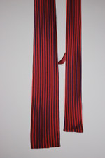 orange-red black purple stripes skinny square-end necktie Mad Men style late 1950s early 60s