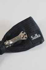 1950s 1960s Sulka bow tie clip-on square-end black silk satin mens formalwear