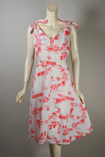 Late 1970s sundress Hawaiian Islands novelty print red white lightweight full skirt size S
