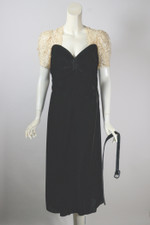 Black bias-cut velvet 1930s cocktail dress lace trim size S to M 37 inch bust 30 inch waist Martha Weathered Chicago