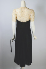 Black bias-cut velvet 1930s cocktail dress lace trim size S to M 37 inch bust 30 inch waist Martha Weathered Chicago