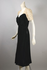 Black bias-cut velvet 1930s cocktail dress lace trim size S to M 37 inch bust 30 inch waist Martha Weathered Chicago