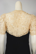 Black bias-cut velvet 1930s cocktail dress lace trim size S to M 37 inch bust 30 inch waist Martha Weathered Chicago