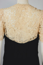 Black bias-cut velvet 1930s cocktail dress lace trim size S to M 37 inch bust 30 inch waist Martha Weathered Chicago
