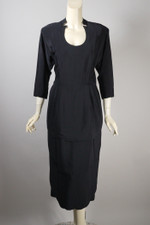 Adele Simpson designer late 1940s cocktail dress black rayon peplum size S 27 waist 40 inch hips