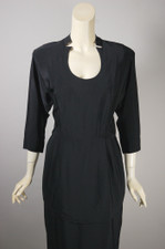 Adele Simpson designer late 1940s cocktail dress black rayon peplum size S 27 waist 40 inch hips