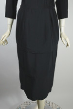 Adele Simpson designer late 1940s cocktail dress black rayon peplum size S 27 waist 40 inch hips