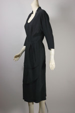 Adele Simpson designer late 1940s cocktail dress black rayon peplum size S 27 waist 40 inch hips
