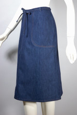 deadstock vintage 70s denim wrap skirt dark blue size L XL 34 waist