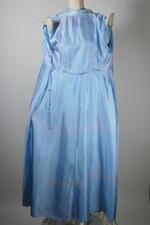 deadstock vintage early 1950s dressing gown robe pin-up style blue floral satin size M 39 inch bust 30 inch waist